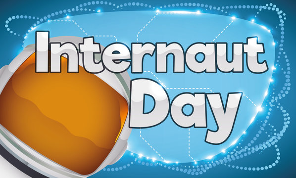 Astronaut Helmet over Connected Sign to Celebrate Internaut Day, Vector Illustration