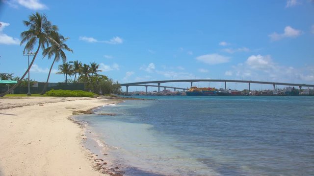 Nassau Bahamas Sir Sidney Poitier Bridge seen from Casuarina Beach on Paradise Island in a Vibrant Tropical Setting in the Bahamian Capital