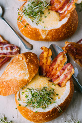 soup in bread bowl