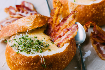 soup in bread bowl