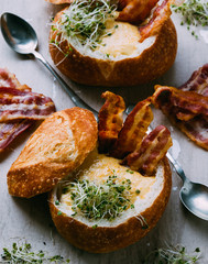 soup in bread bowl