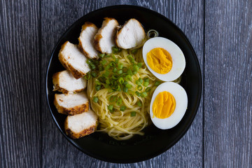 ramen in black bowl