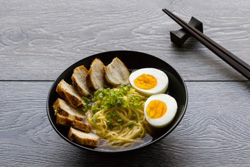 ramen in black bowl