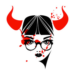 Vector girl logo with blood for halloween