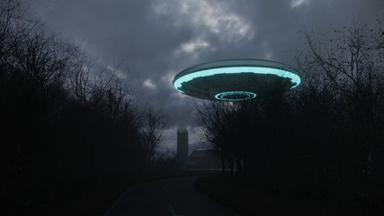 3D UFO over the old road © kolbass