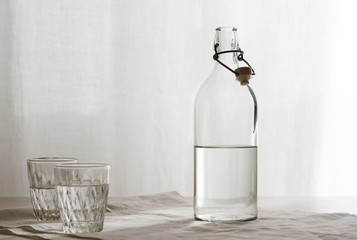 Bottle and Glass of Fresh Water