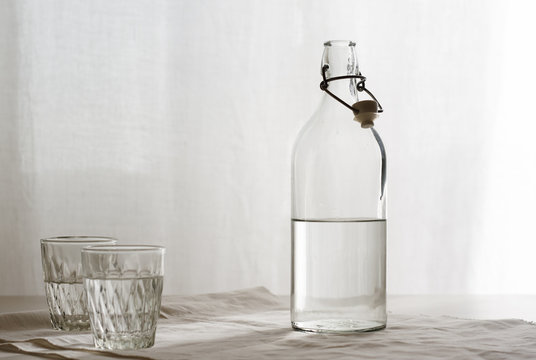 Bottle and Glass of Fresh Water