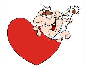 Happy Cupid with Heart Vector Illustration