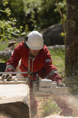 Man Working With Chainsaw