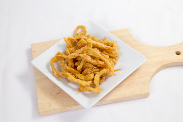 Crispy crisp deep fried fries breaded with corn flake crumbs flour