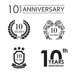 Fototapeta na wymiar 10 years anniversary set. Anniversary icon emblem or label collection. 10 years celebration and congratulation design element. Vector illustration.