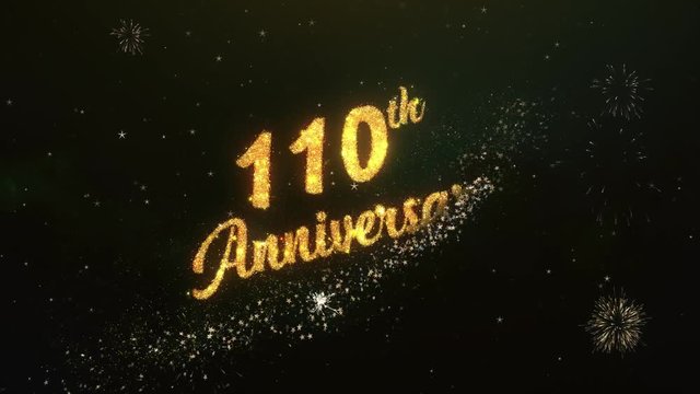 110th Anniversary Greeting Text Made from Sparklers Light Dark Night Sky With Colorfull Firework.
