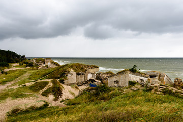 Fototapeta na wymiar old war fort ruins on the beach