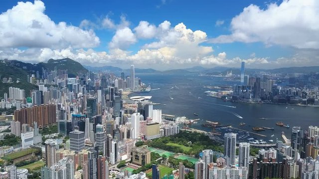 4k aerial video of Victoria Harbour in Hong Kong