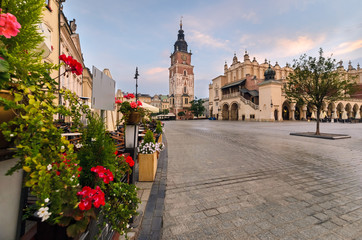 Naklejka premium Krakow town hall tower in summer morning