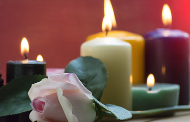 Rose and candle on the table