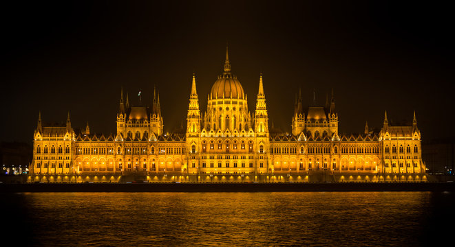 Budapest Hungarian Parliament in a winter night