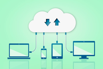 Upload Download Cloud Computing Flat Vector Illustration on Green Background