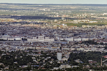 Fototapeta premium Landscape view of Budapest city centre and Hungarian plane in the background
