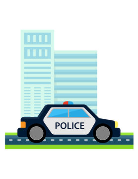 police car driving past city buildings clip art preview