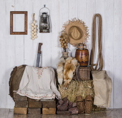 Old rustic interior, rustic tools