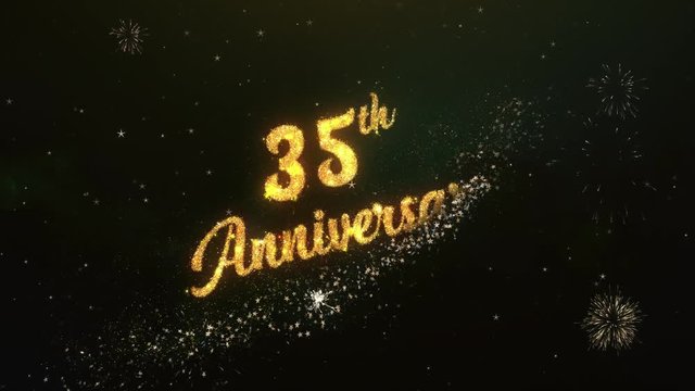 35th Anniversary Greeting Text Made from Sparklers Light Dark Night Sky With Colorfull Firework
