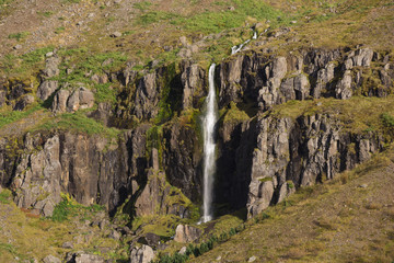 Waterfall above of the town of Seydisfjordur