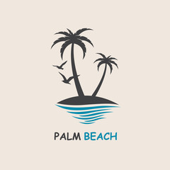 icon with palm trees silhouette on island