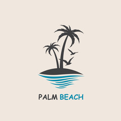 Fototapeta premium icon with palm trees silhouette on island