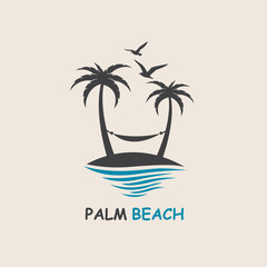 Fototapeta premium icon with palm trees silhouette on island