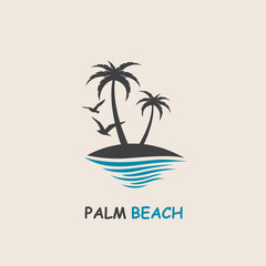 Obraz premium icon with palm trees silhouette on island