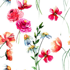 Seamless pattern with wild flowers - 168359566