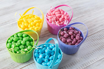 Baskets of brightly colored Easter jelly beans