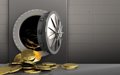3d coins over iron wall