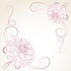 Hand-drawing floral frame with flower dahlia. Element for design.