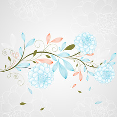 Hand-drawing floral background with flower dahlia. Vector illustration.