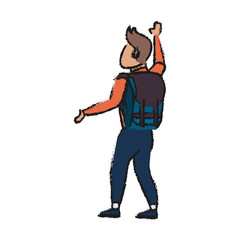 Colorful backpacker doodle over white background vector illustration