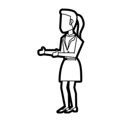 Flat line uncolored businesswoman over white background vector illustration