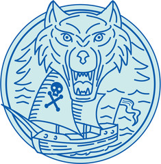 Seawolf Pirate Ship Circle Mono Line