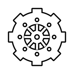 Flat line uncolored gear wheel over white background vector illustration