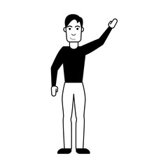 man lifting hand icon image vector illustration design  black and white