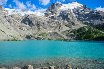 Joffre Lakes, British Columbia, Canada - August 2017: Upper Joffre Lake