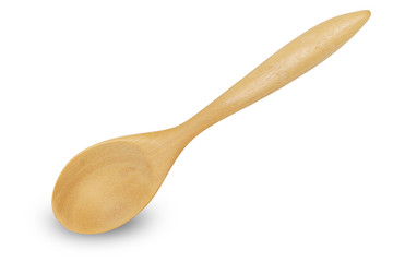 Wood spoon isolated white background.With clipping patch.