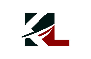 KL Red Negative Space Square Swoosh Letter Logo