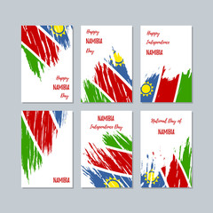 Obraz na płótnie Canvas Namibia Patriotic Cards for National Day. Expressive Brush Stroke in National Flag Colors on white card background. Namibia Patriotic Vector Greeting Card.