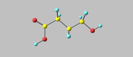 Hydroxybutyric acid molecular structure isolated on grey