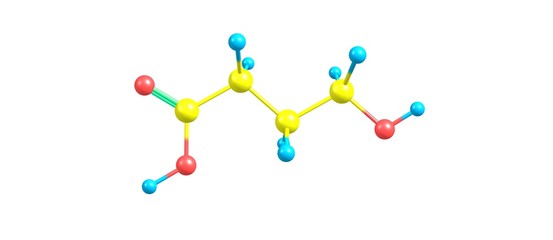 Hydroxybutyric acid molecular structure isolated on white