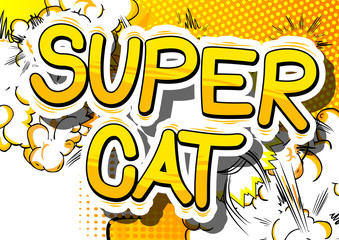 Super Cat - Comic book word on abstract background.