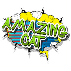 Amazing Cat - Comic book word on abstract background.