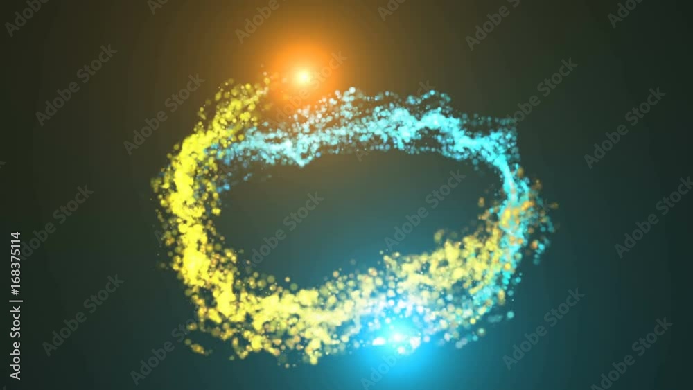Wall mural opening intro. light, rotation particles and shockwave. 3d rendered